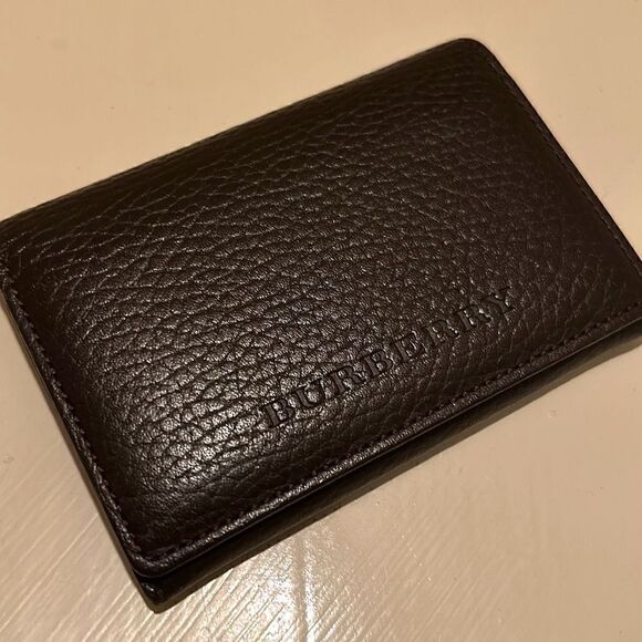 Burberry Unisex Bifold Card Case Coin Pouch Brown Pebbled Leather Minimalist - Picture 12 of 12